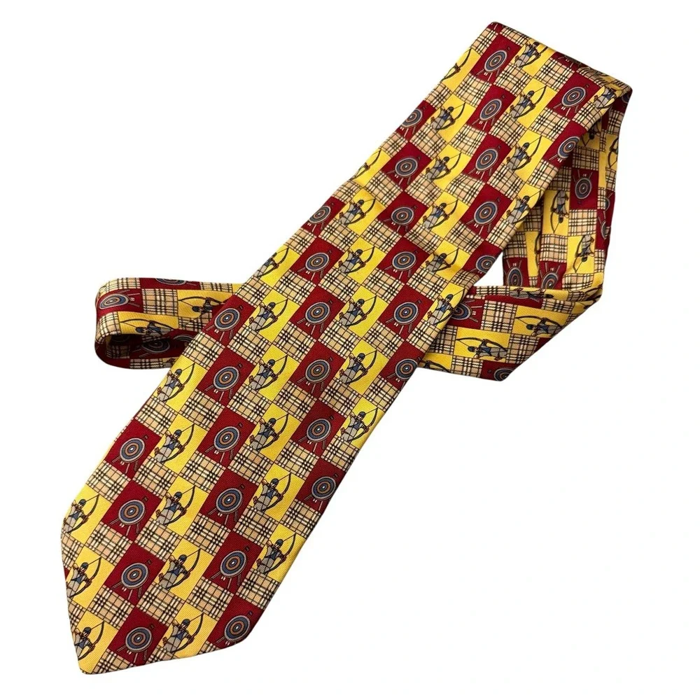 Burberry Tie Yellow Geometic Pattern Archery Nova Check Targets‎ Silk Hand Sewn